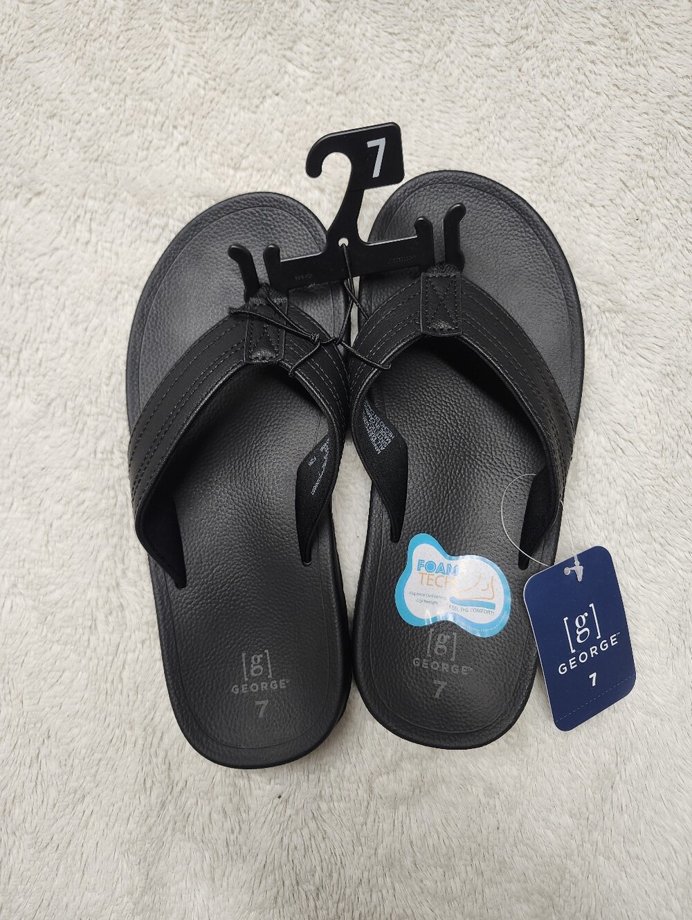 • NWT George Mens Comfort Thong Sandals Black Size 7 Foam Tech Flip Flops Beach